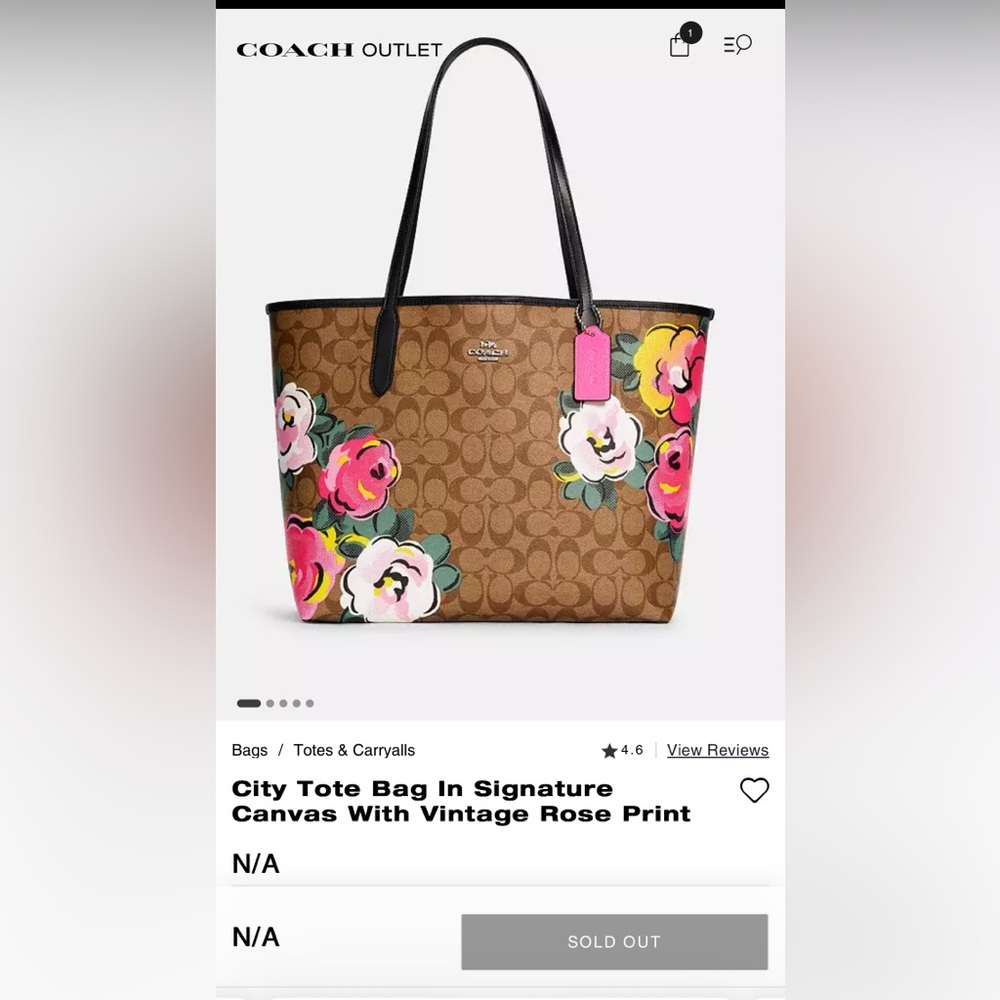 Coach Signature Canvas Tote Bag with Vintage Rose Print